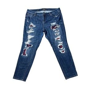 Torrid Women’s 20R Premium Stretch High Rise Boyfriend Distressed Plaid Patches